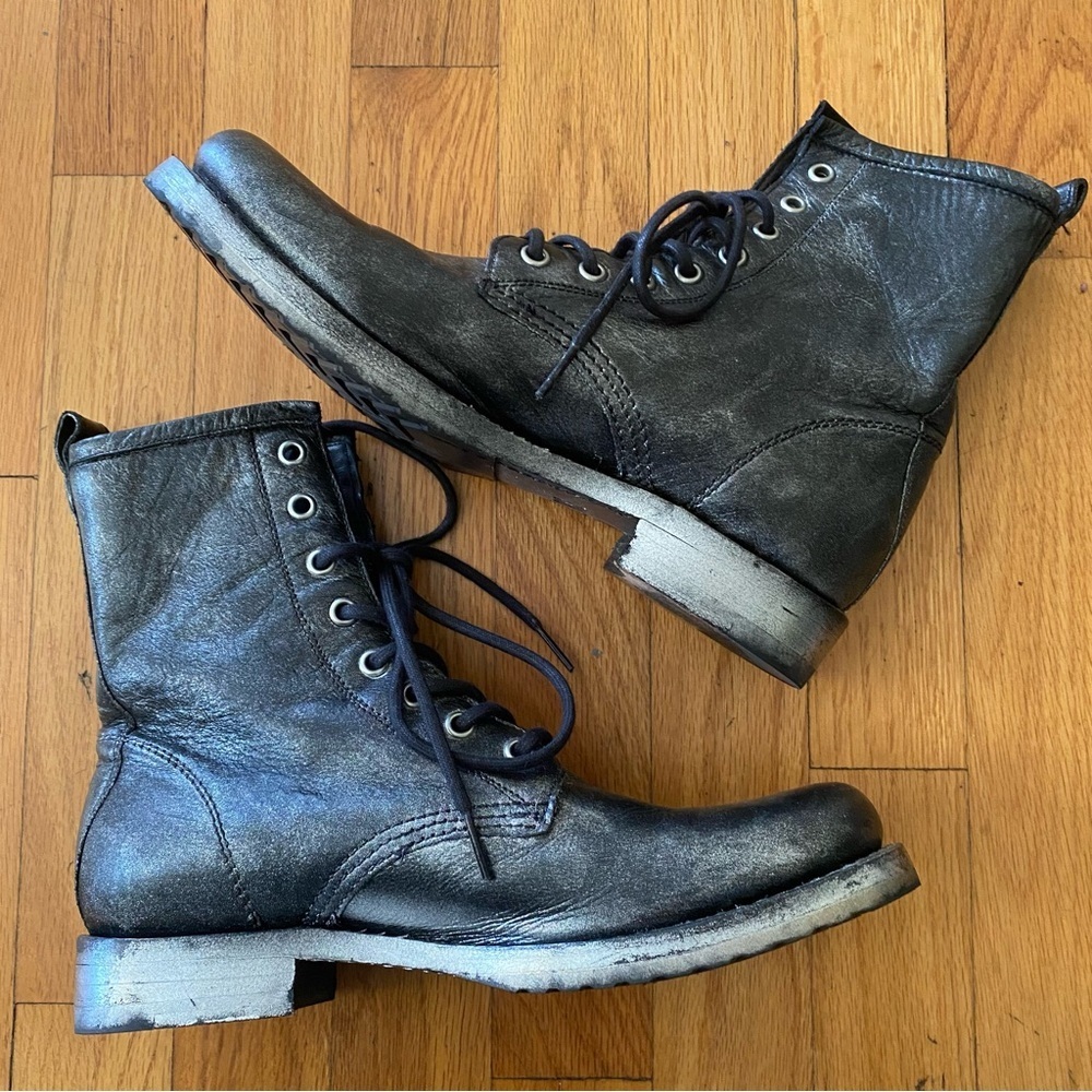 Frye Metallic Leather Combat Boots - Picture 2 of 8